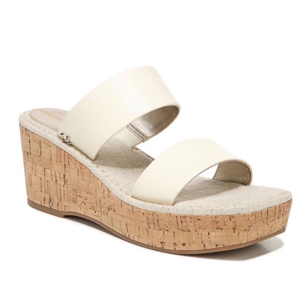 Sam Edelman Alissa Ivory White Leather Square Open
Toe Platform Wedge Sandal 8
